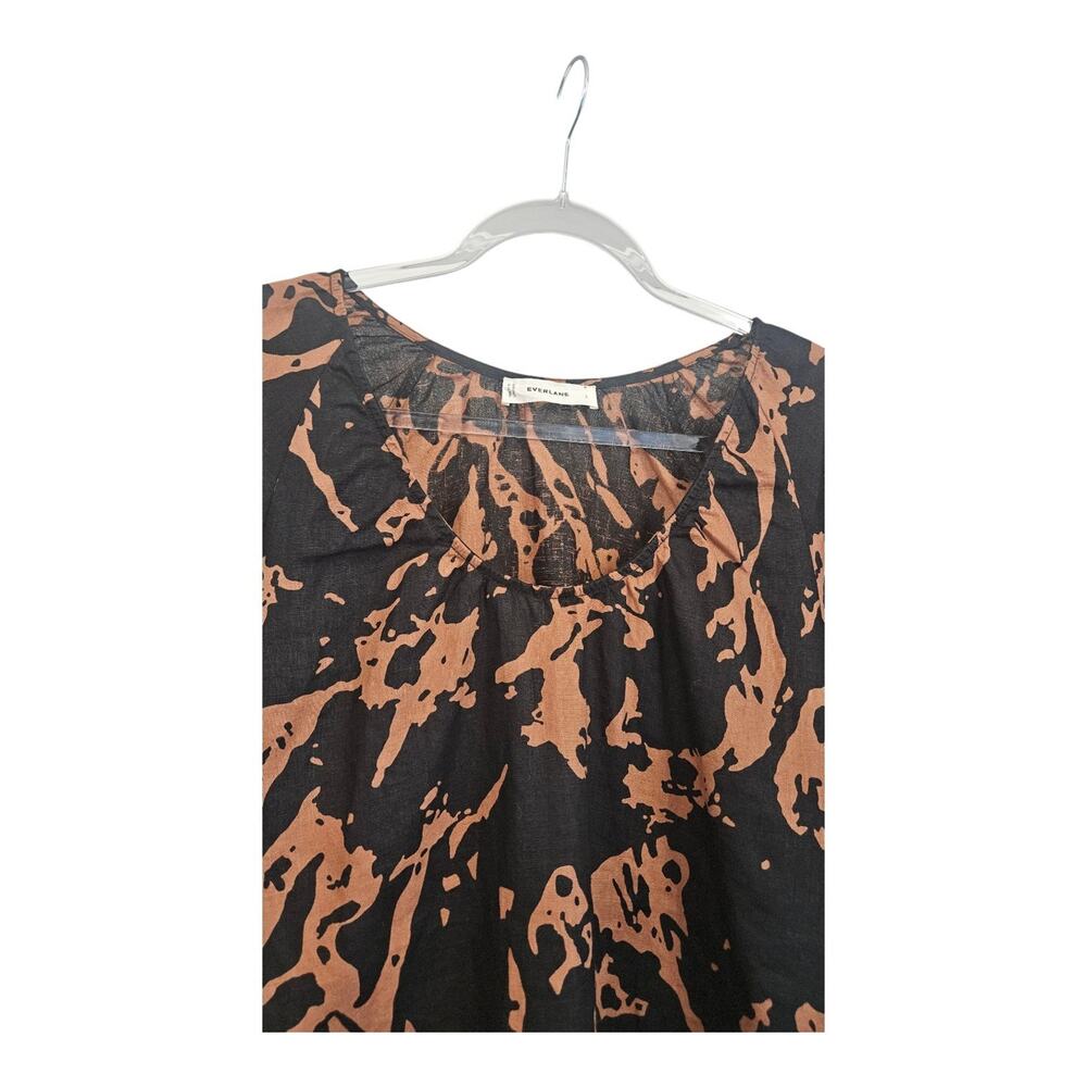 Everlane The Scoop Top Womens L Blouse 100% Linen Brown Black Puff Sleeves - Picture 4 of 7